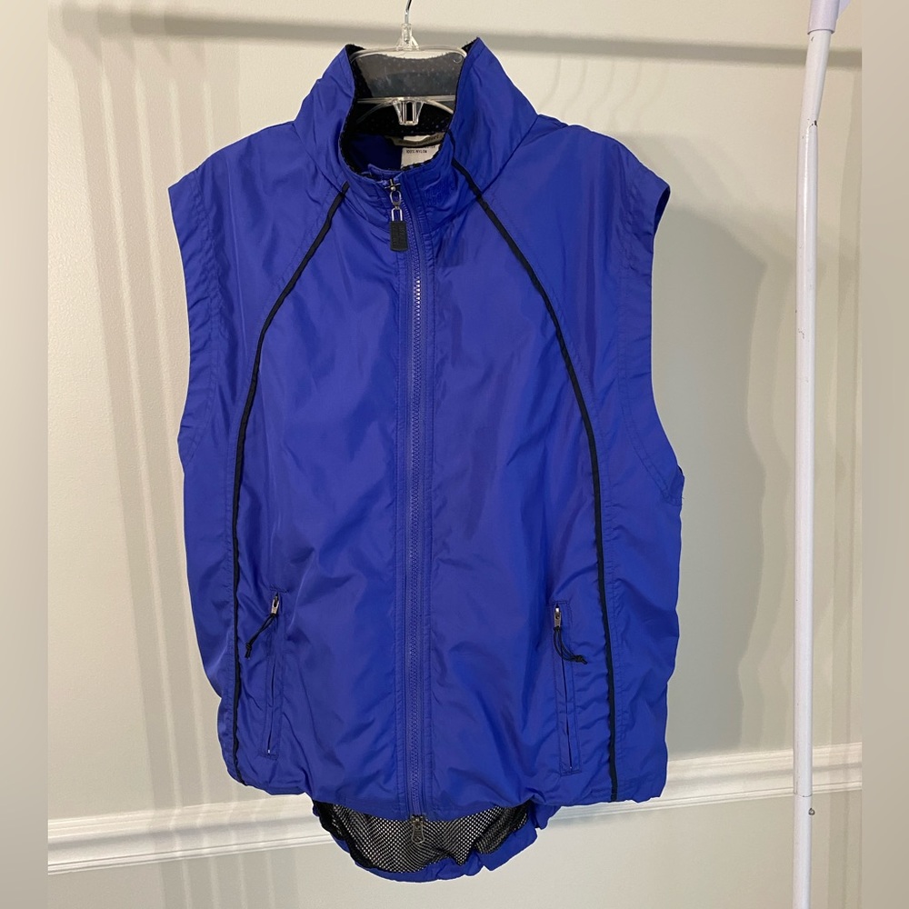 Moving comfort sleeveless jacket vest windbreaker blue size large